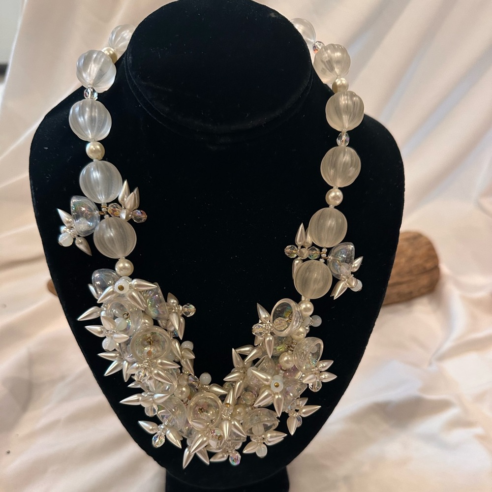 Clear Acrylic Faceted Beads Statement Couture Necklace